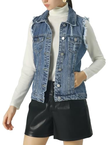 ebossy Women's Candy Color Slim Fit Sleeveless Distressed Denim Jean Vest Jacket2