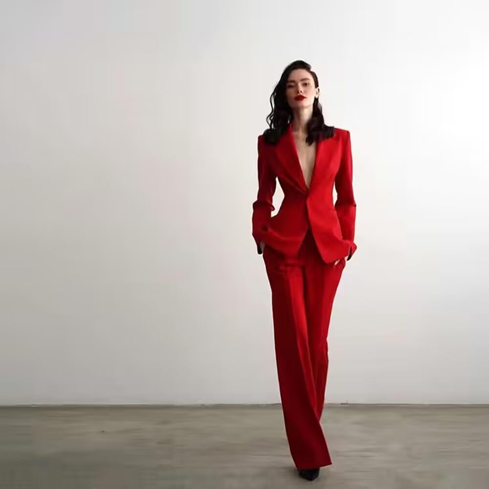 Mujeres Traje Notch Lapel Un botón Slim Fit Oficina de Negocios Esmoquin Chaqueta Pantalones Set