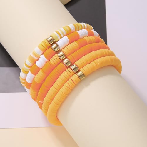 Macaron Multi-layer 6Pcs Bohemia Bracelet for Women Heishi Clay Bead Stretch Bracelets Stackable Colorful Summer Beach Hawaii Boho Jewelry Halloween Christmas Gifts2