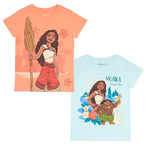 Disney Moana and Friends Girl's Graphic Print T-Shirt 2-Pack - Short Sleeve Tees Bundle for Kids