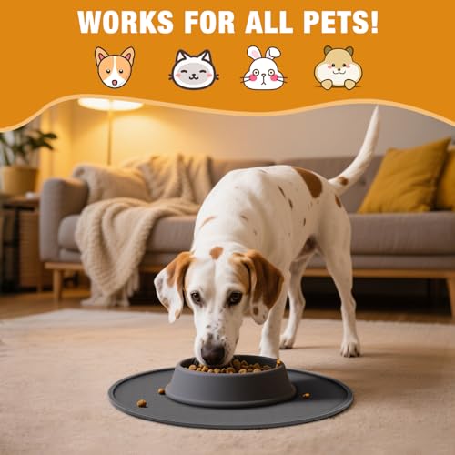 LDYOEN 2 Stück Napfunterlage für Hund Katzen, Hundenapf Unterlage Katzennapf Unterlage aus Silikon, Hunde Katzen Futtermatte wasserdichte und rutschfeste Fressnapf mit Rand, 30x30cm, Dunkelgrau