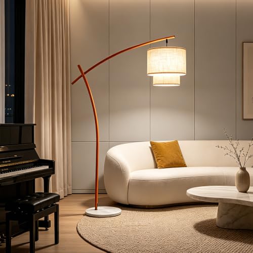 Image of Lightdot Arc Floor Lamp for Living Room, Orange Modern Standing Tall Lamps Dimmable 3000K Warmwhite, LED Floor Lamp Bedside Lamp Tall Lamps for Home Office Bedroom Corner Decor (T45 Bulbs Included)