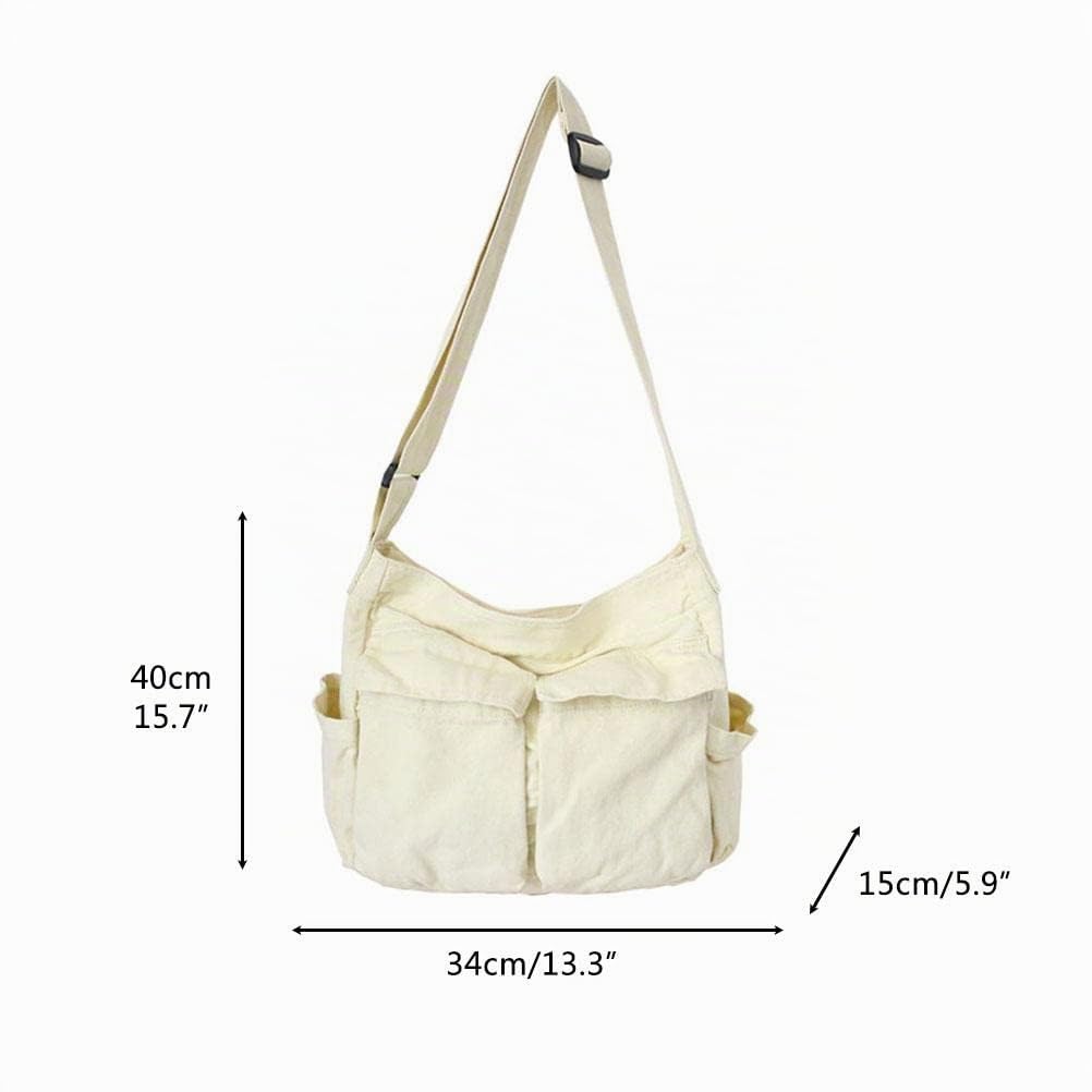 Bolso bandolera de lona de gran capacidad, bolsa de mensajero, bolsa de hombro de viaje con múltiples bolsillos, bolsas casuales de hombro para mujeres y hombres, White