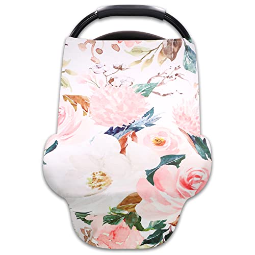 Image of Car Seat Covers for Babies, Flower Breastfeeding Cover Soft Breathable Infant Carseat Canopy Multifunctional Cover for Stroller/High Chair/Shopping Cart/Car Seat Canopies