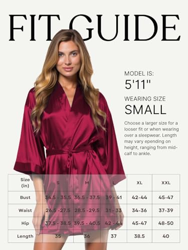 Image of Turquaz Women's Bride Bridesmaids Robe - Satin Kimono Robes for Wedding & Bridal Party Silk Like Lightweight Robes for Women, Wine Red, Medium