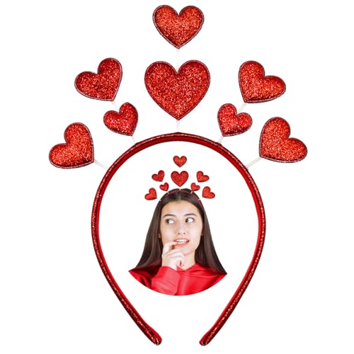 VZXQX Herz Haarreif Rot Glitzer Herz Stirnband für Damen Mädchen Kinder Kopfschmuck Amor Kostüm Amor Haarreif Herzen für Karneval Valentinstag Fasching Hochzeit Geburtstag Weihnachten Party