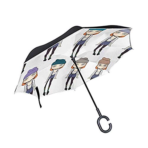 Parapluie de golf inversé double protection UV pour affronter la pluie et le vent