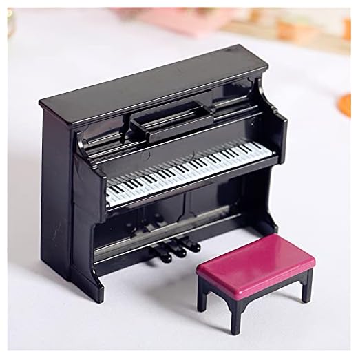 CENPEK Casa de muñecas Piano de muñeca en miniatura con silla 1:12, casa de muñecas en miniatura, piano negro con silla, casa de muñecas, muñeca de hadas en miniatura, escena del hogar