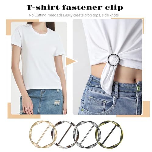 Image of 12PCS Scarf Ring Clip -Shirt Tie Clips,Waist Cinch Clip Buckle,Clothes Tightener Clip,Clothes Corner Knotted Button For Womens Clothing Accessories