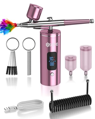 SICOPRO Airbrush Kit, Cordless Airbrush for Nails, Air Brush Kit With Air Compressor for Models/Shoes/Cakes/Hair, Air Brush Guns For Painting (Pink)