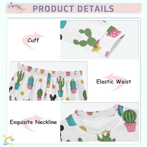 Pajama Sets Long Sleeve Cactus Garden Flowers Soft Comfy Sleepwear 2 Piece PJS 3-8T4
