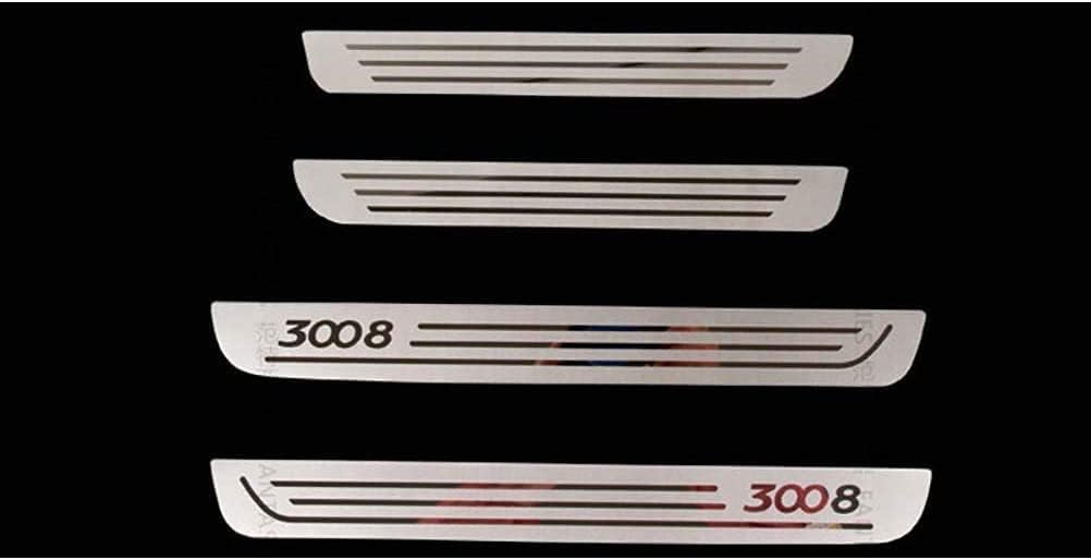 リアバンパープロテクター Peugeot 3008 送料無料 一部地域を除く 09 16のための4個のステンレス鋼の車のしきい値ストリップ アンチスクラッチガードカバーペダルステッカー 車のキックプレートのしきい値 自動車アクセサリー