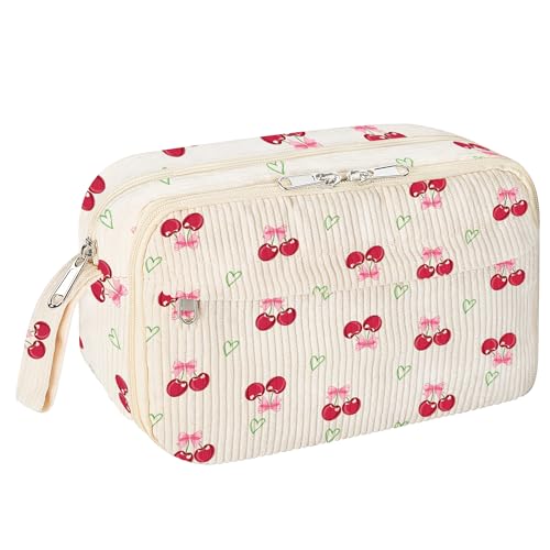 Image of WOBAGMEN Cute Pencil Case,Large Corduroy Zippered Pencil Case Pouch, aesthetic Pencil Bag with Compartments, Pencil Pouch School Supplies (HY-corduroy pc-cherry)