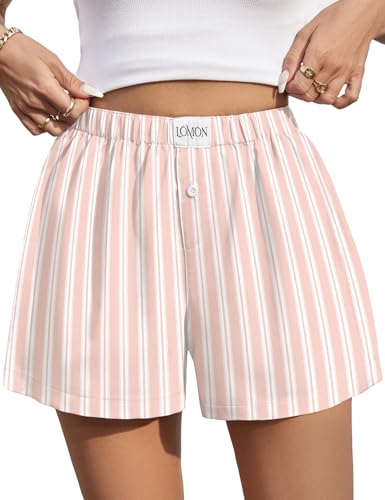 Image of LOMON Womens Boxer Shorts Casual Summer 2026 Pajama Lounge Sleep Pj Gingham Plaid Shorts Y2K Beach Bottoms