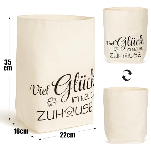 BOFUNX Geschenk Umzug - Brotkorb aus Stoff modern Brottasche Brotbeutel - Viel Glück im Neuen Zuhause Brötchenkorb Einzugsgeschenk