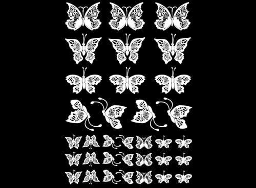 Lace Butterflies 34 pcs White Fused Glass Decals
