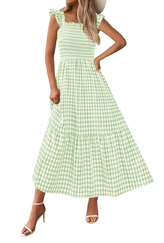 Image of PRETTYGARDEN Women's Summer Dress Casual Ruffle Strap Gingham Midi Sundress