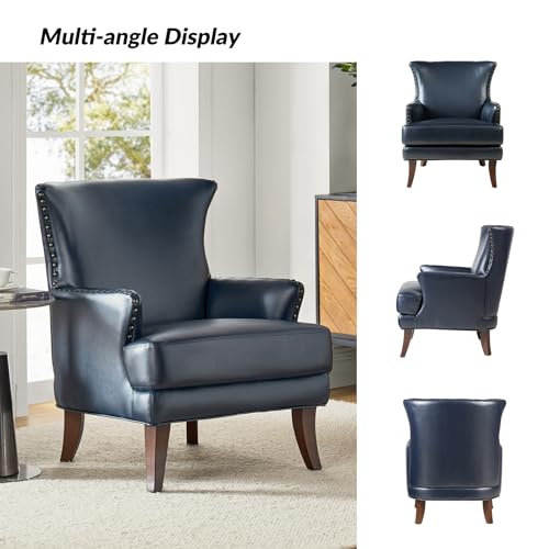 Sillón con brazos piel sintética azul marino miniatura 3