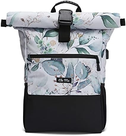 Ela Mo® Rolltop Rucksack Damen - Rollrucksack Anti Diebstahl für Sport & Reisen - Laptoprucksack für Schule, Uni, Business - Mit USB Anschluss & kompaktem Flaschenhalter - Waterlea