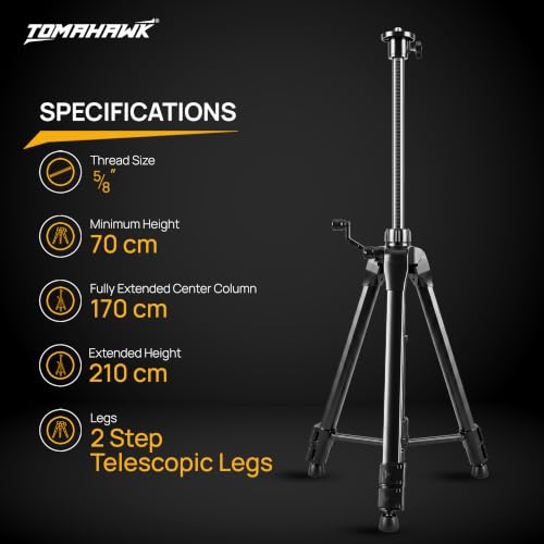 Image of TOMAHAWK TP-2m-Tripod - Adjustable Aluminium Alloy Laser Tripod Stand Holder with 3-Way Pan Head, Bubble Level and Extra 5 /8 inch Thread