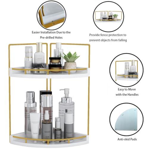 Image of Dorhors 2-Tier Bathroom Counter Organizer,Vanity Counter Corner Shelf, Skincare, Wood Countertop Bathroom Storage and Organization for Kitchen (Gold)