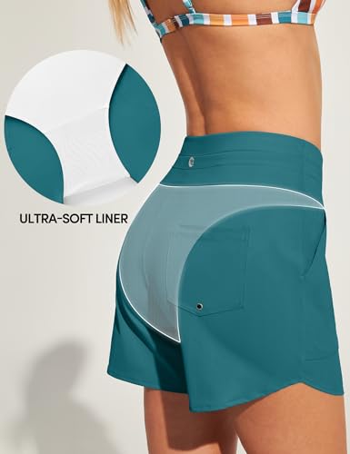Image of IUGA Womens 5 inch Swim Board Shorts Stretchy High Waisted Beach Shorts for Women Quick Dry UPF 50+ Swimsuit Bottoms with Liner