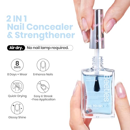 Image of Beetles Nail Strengthener, Oceanic Blue Nail Concealer Air Dry Natural | Nail Strengthener and Growth for Damaged Thin Nails Weak Nails Fingernail Strengthening Women Gift 0.51 FL OZ