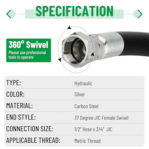 Image of 12 Pack Hydraulic Hose End Fittings: 1 /2 inch I.D. Hose x 3 /4 inch JIC 37 Female Swivel Crimp Fittings With Protection Cover