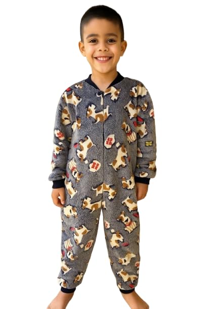 Pijama Macacão Super Soft Quentinho Infantil ziper frontal (Cinza, 4)