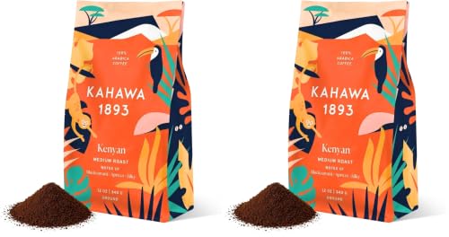 Kahawa 1893 Ground Coffee Medium Roast Kenyan Blend 12 Oz - As Seen on Shark Tank, High Antioxidants, Naturally Sweet, Organically Grown, Ethically & Sustainably Sourced (Pack of 2)
