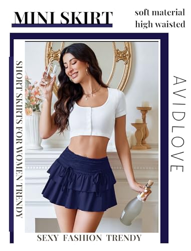 Avidlove Mini Skirt Layered Ruffle Skirts Elastic Waist Lace Tiered Short Skirt Cute Y2K Casual S-XXL3