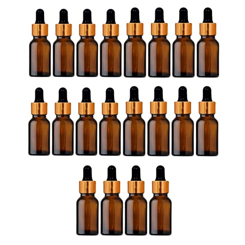 packdost 15 ml amber glass bottles with shiny golden dropper caps silicon teat refillable leak proof for essential oils serum bottle and face oils pack of 20