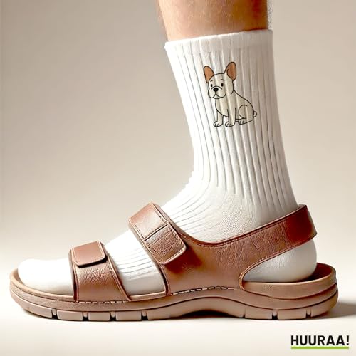 Huuraa Unisex Socken Französische Bulldogge Frenchie Comic 42/46 White Baumwolle Tennissocken Geschenkidee