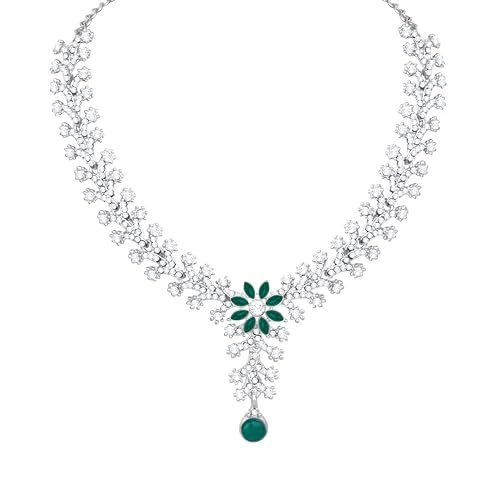 Image of Atasi International Diamond Necklace Jewellery Set for Women with Earrings and Maang Tikka for Wedding, Party, Engagements & Festivals