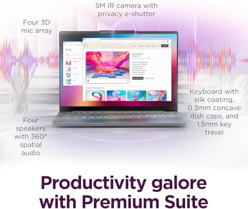 Image of Lenovo Slim 7i Aura Edition Copilot+ PC with Intel Core Ultra 7 258V Processor, 14 inch 100% DCI-P3 OLED Touchscreen, 32GB LPDDR5X-8533MT /s Memory, 1TB SSD, Wi-Fi 7, 5MP RGB+IR Cam, and Win 11 Pro