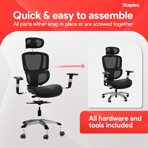 Image of STAPLES Ergonomic Task Chair, Mesh, Ergonomic, Lumbar Support, Swivel, Black