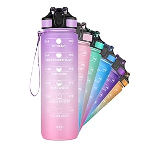 ETDW Tritan Trinkflaschen 1 Liter mit Strohhalm BPA-frei, 1L Wasserflasche mit Zeitmarkierung, Auslaufsichere…