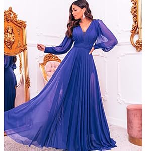 Long Sleeve Bridesmaid Dresses for Women V-Neck Formal Dress Pleated A Line Chiffon Evening Prom Gown4