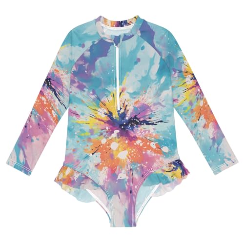 ALAZA Toddler Swimsuit Girl Bathing Suit Swimwear Rash Guard Watercolor Splash Marble Long Sleeve 3T