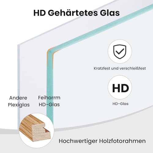 Feihorrm Bilderrahmen, A4 Fotorahmen aus Eiche, Mit gehärtetem Glas, Für 21x29,7 cm-Fotos ohne Passepartout oder 13… – Ansicht 6
