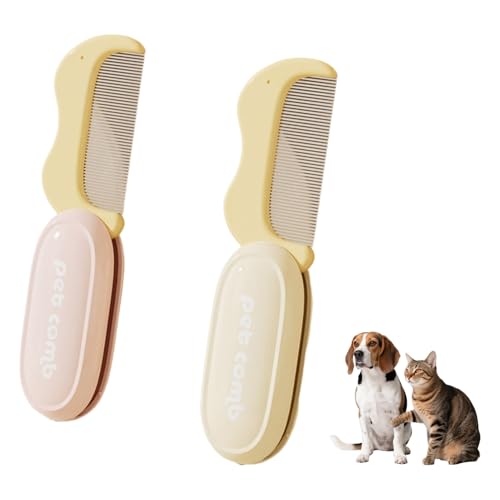 CHICTRY Foldable Pet Comb Fine Teeth Metal Cat Dog Facial Comb Portable Grooming Brush for Shedding Dematting Eye Cleaning Bathing Supplies Pink Yellow One Size