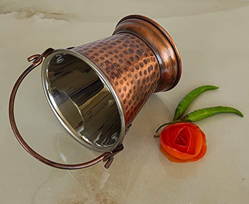 Image of Indian Art Villa Steel Copper Hammered Design Antique Dark Tone Bucket, Serveware & Tableware for Home, Hotel & Restaurants, Volume-300 ML
