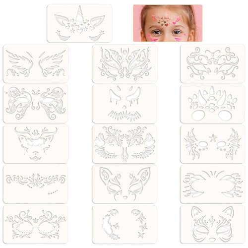 HLIWS 16 Piezas plantilla para pintura facial y corporal,plantillas de dibujo suaves,plantillas de letras,para pintura facial, maquillaje de carnaval, decoraciones festivas, proyectos de manualidades