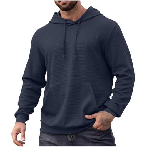 Wankang Men's Hooded Sweatshirts Casual Waffle Hoodies Pullover Knit Long Sleeve Hoodie Sweatshirt with Pocket for Men