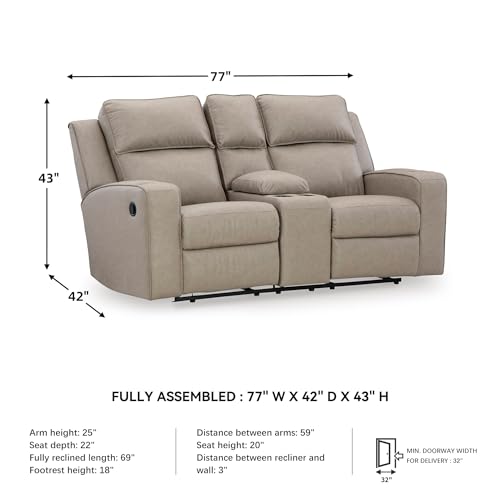 Image of Signature Design by Ashley Faux Leather Reclining Loveseat with Console | Wall hugger loveseat recliner, 4 cup holders, Heavyweight faux leather, Contemporary living room style, Lavenhorne