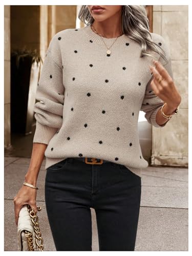 MakeMeChic Women's Polka Dots Sweaters Long Sleeve Round Neck Knitted Pullover Tops3