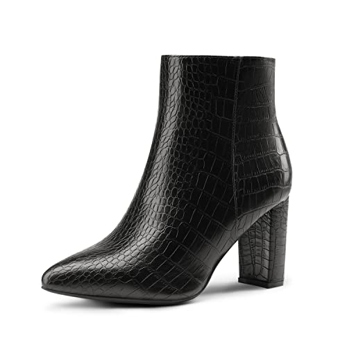 DREAM PAIRS Women's Chunky Heel Ankle Booties Pointed Toe Short Boots 5 Black/Stone/Pu