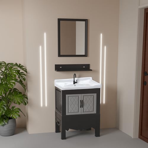 Image of WASSMIST Floor Mounted Bathroom Vanity | Modern Floor Standing Basin Cabinet for Bathroom | Thermoplastic Cabinet (Black)