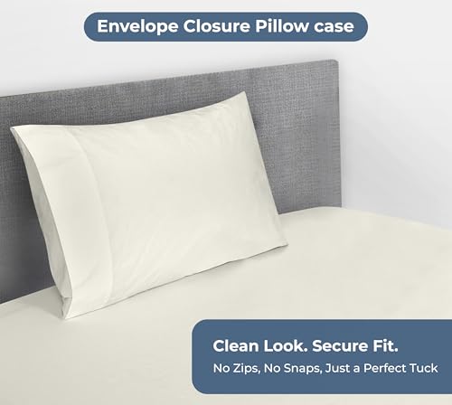 Image of Royale Linens Fitted Sheet With Pillowcase - Twin Fitted Sheets With 1 Pillowcase - 300 Thread Count 100% Organic Cotton - Fit Mattress Up to 18 inch Deep - Ultra Soft & Breathable - Ivory (No Flat Sheet)
