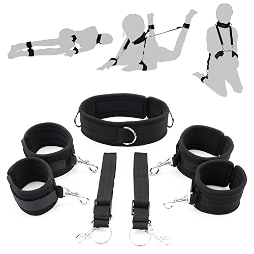 BDSM Sex Bondage Set with Collar Bed Bondage Restraints System Kits Sex Straps with Hand Cuffs & Ankle Cuff for Couple Fetish Slave Erotic Sex SM Play Games (with Collar)